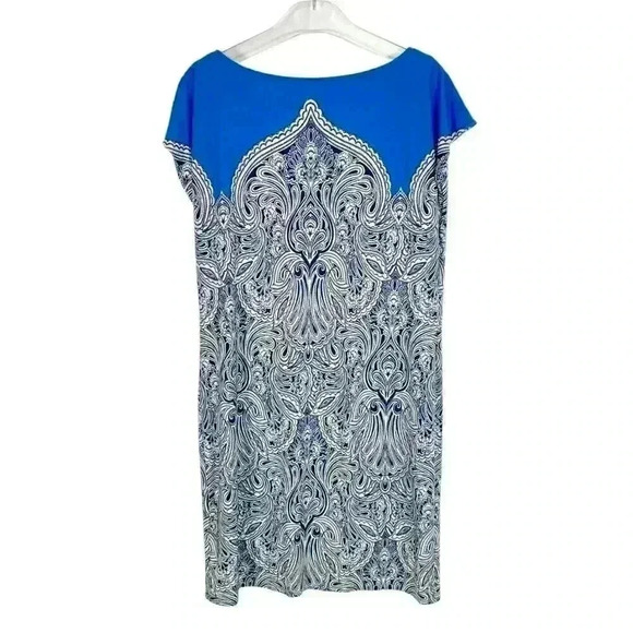 Adrianna Papell Print Jersey Shift Dress Blue Baroque Pattern Size 6 - Picture 3 of 8